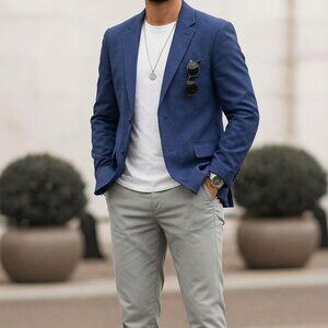 H&M Men's Skinny Fit Single-Breasted Blazer Size 38R Blue